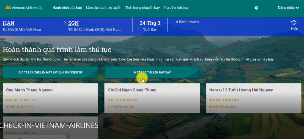 Hướng dẫn Check in trực tuyến hãng Vietnam Airlines - BƯỚC 04