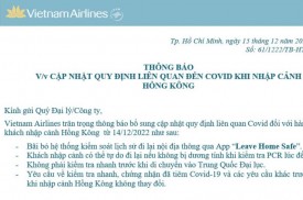 Vietnam Airlines: Cập nhật quy định nhập cảnh Hồng Kông từ ngày 14/12