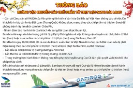 BAMBOO AIRWAYS – THÔNG BÁO KHÔNG VẬN CHUYỂN CÁC CHẾ PHẨM TỪ THỊT LỢN SANG ĐÀI LOAN