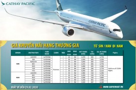 Cathay Pacific khuyến mãi hạng Thương Gia từ SIN / HAN đi NAM
