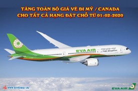 Eva Airways triển khai tăng toàn bộ giá vé đi Mỹ / Canada cho tất cả hạng đặt chỗ