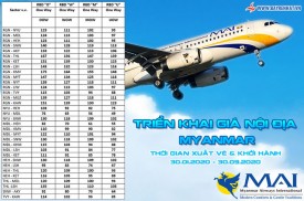 Myanmar Airways Triển khai giá nội địa Myanmar - 30.01 đến 30.09.2020