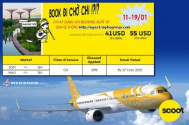 Scoot Airlines Triển khai khuyến mãi lớn tháng 1. Xuất vé từ 11/01/2020 đến 19/01/2020