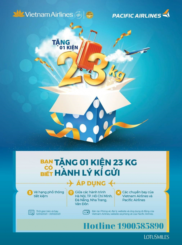 Tặng Kiện Hành Lý ký gửi 23kg – Đại lý Vietnam Airlines Vha.vn