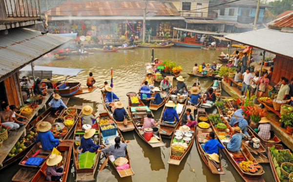 Đặt vé bay giá rẻ - Damnoen Saduak khu chợ nổi cổ nhất của Thái Lan