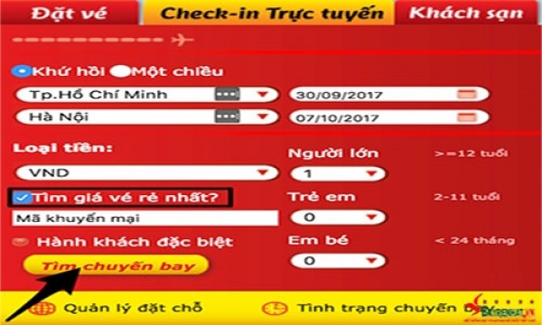 Cách đặt vé máy bay Vietjet Air trực tuyến