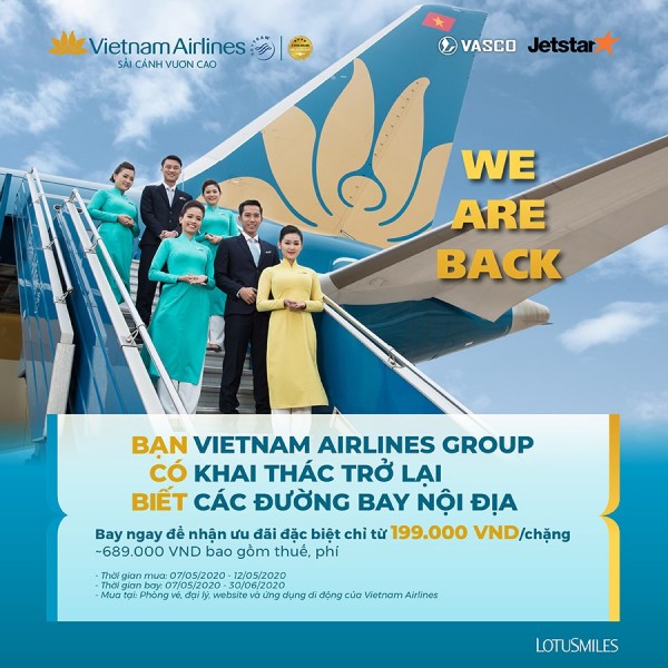 VIETNAM AIRLINES KHAI THÁC TRỜ LẠI ĐƯỜNG BAY NỘI ĐỊA -  CHỈ TỪ 199.000 VNĐ/CHẶNG 