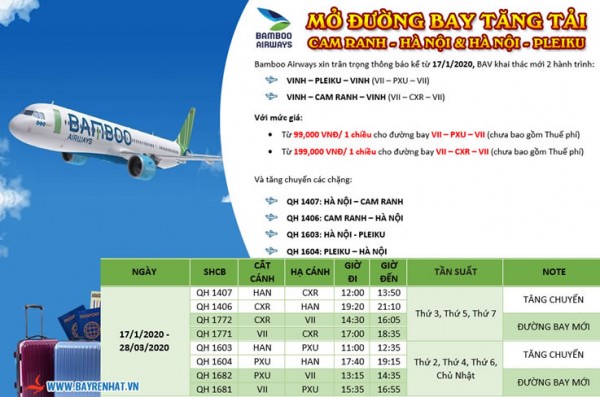 Bamboo Airways Mở đường bay VII - PXU - VII và VII - CXR - VII